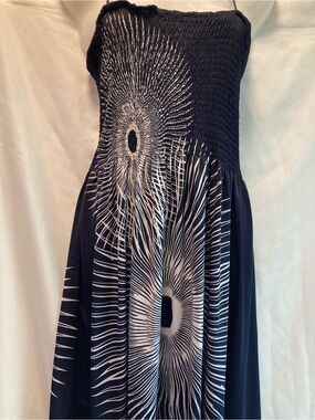 Shoreline Black Midi Dress with White Radiant Print ONE SIZE FIT MOST